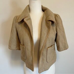 Tulle Women's Tan Mid Sleeve Lined Bolero Jacket Front Pockets Top Button Small